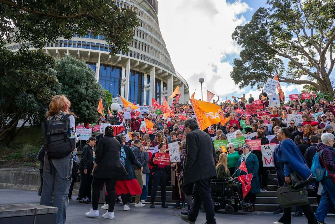 protesters outside building